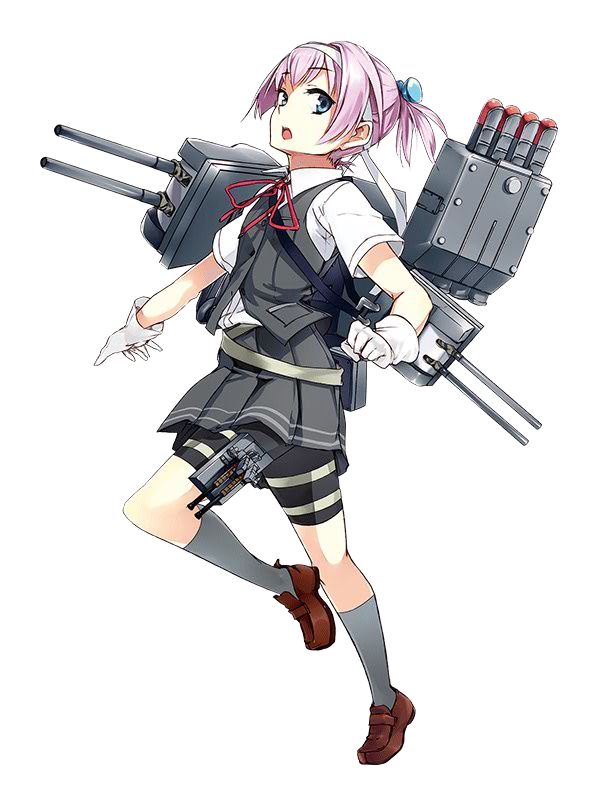 1girl :o bike_shorts blue_eyes brown_footwear collared_shirt eyebrows_visible_through_hair full_body gloves grey_legwear grey_skirt grey_vest hachimaki hair_intakes hair_ornament hairband headband kantai_collection konishi_(koconatu) leg_up loafers looking_at_viewer looking_to_the_side machinery neck_ribbon official_art open_mouth outstretched_arm pink_hair pleated_skirt pocket red_ribbon ribbon school_uniform shiranui_(kantai_collection) shirt shoes short_hair short_ponytail short_sleeves shorts_under_skirt skirt solo thigh_strap transparent_background turret vest white_gloves white_hairband white_shirt