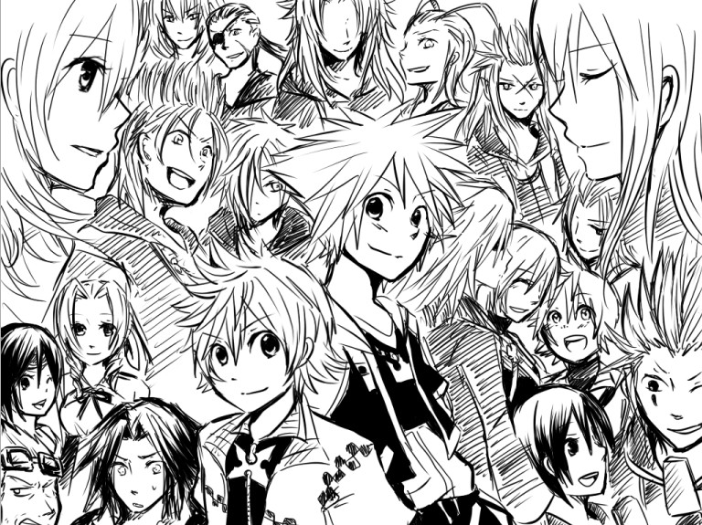 aerith_gainsborough aqua_(kingdom_hearts) axel_(kingdom_hearts) black_coat_(kingdom_hearts) breasts cid_highwind demyx dress kairi_(kingdom_hearts) kingdom_hearts kingdom_hearts_358/2_days kingdom_hearts_birth_by_sleep kingdom_hearts_chain_of_memories kingdom_hearts_ii larxene long_hair marluxia medium_hair mizuno_(iori-amu) multiple_boys multiple_girls namine organization_xiii riku roxas short_hair smile sora_(kingdom_hearts) squall_leonhart terra_(kingdom_hearts) ventus vexen xemnas xigbar xion_(kingdom_hearts) yuffie_kisaragi zexion