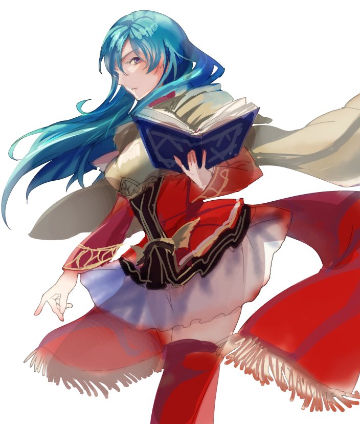 1girl aqua_hair armor artist_request blue_eyes blue_hair book cape eirika fingerless_gloves fire_emblem fire_emblem:_seima_no_kouseki fire_emblem_heroes gloves long_hair looking_at_viewer skirt solo thigh-highs