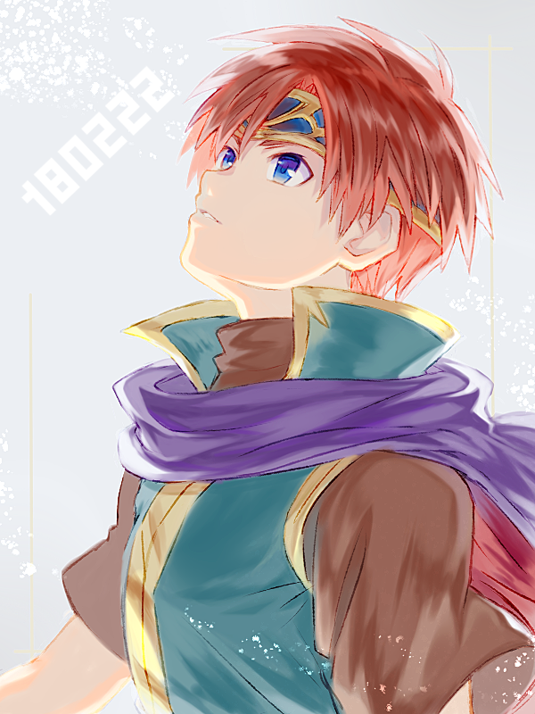 1boy blue_eyes fire_emblem fire_emblem:_fuuin_no_tsurugi headband male_focus redhead roy_(fire_emblem) scarf solo