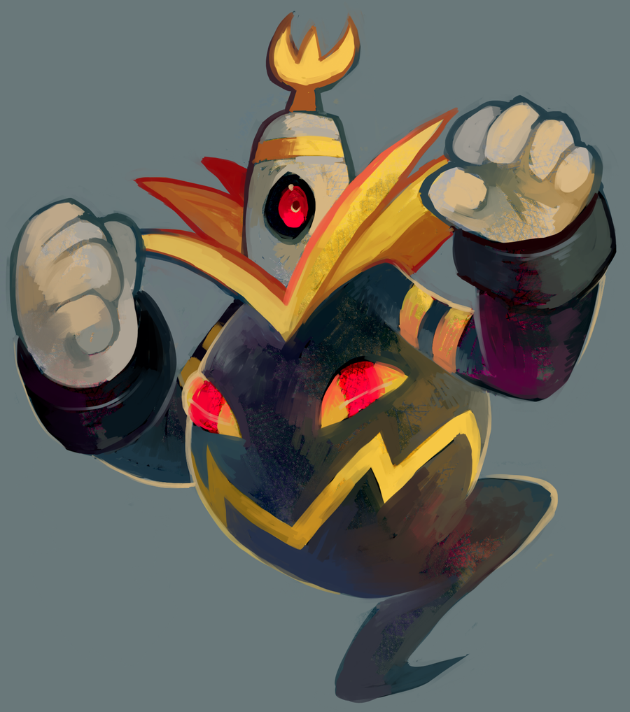 clenched_hands commentary dusknoir full_body fushigi_no_dungeon ghost glitchedpuppet grey_background looking_at_viewer pokemon pokemon_(creature) pokemon_fushigi_no_dungeon red_eyes simple_background single_eye