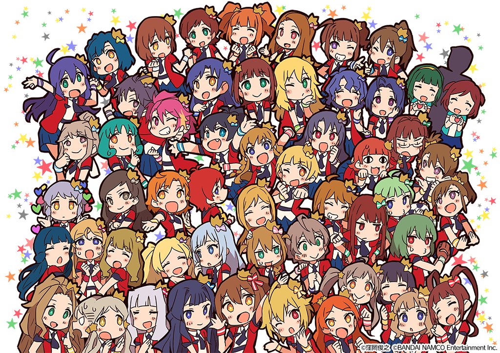 1boy 6+girls akizuki_ritsuko amami_haruka aoba_misaki baba_konomi baseball_glove black_hair black_neckwear blonde_hair blue_eyes blue_hair blue_skirt blush brown_eyes brown_hair chibi closed_eyes copyright crown crown_hair_ornament emily_stewart everyone fukuda_noriko futami_ami futami_mami ganaha_hibiki glasses green_eyes green_hair hagiwara_yukiho hair_ornament hair_ribbon hakozaki_serika handa_roko heart highlights hoshii_miki ibuki_tsubasa idol_clothes idolmaster idolmaster_million_live! idolmaster_million_live!_theater_days jacket julia_(idolmaster) kasuga_mirai kikuchi_makoto kinoshita_hinata kisaragi_chihaya kitakami_reika kitazawa_shiho kousaka_umi kubooka_toshiyuki light_blue_hair light_brown_hair looking_at_another looking_at_viewer maihama_ayumu makabe_mizuki matsuda_arisa minase_iori miura_azusa miyao_miya mochizuki_anna mogami_shizuka momose_rio multicolored_hair multiple_girls nagayoshi_subaru nakatani_iku nanao_yuriko necktie nikaidou_chizuru nonohara_akane official_art one_eye_closed oogami_tamaki open_mouth orange_eyes orange_hair otonashi_kotori pink_eyes pink_hair purple_hair red_eyes red_jacket redhead ribbon sakuramori_kaori satake_minako shijou_takane shimabara_elena shinomiya_karen shiraishi_tsumugi silver_hair skirt smile star starry_background suou_momoko takagi_junjirou takatsuki_yayoi takayama_sayoko tanaka_kotoha tenkuubashi_tomoka tokoro_megumi tokugawa_matsuri toyokawa_fuuka violet_eyes white_background yabuki_kana yellow_eyes yokoyama_nao |_|