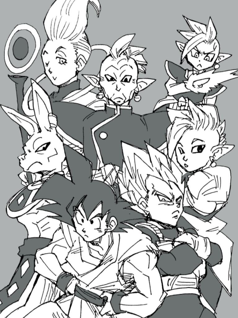 6+boys :o ;) annoyed armor beerus black_eyes black_hair character_request crossed_arms dougi dragon_ball dragon_ball_super dragonball_z earrings egyptian_clothes expressionless eyebrows_visible_through_hair eyelashes frown gloves grey_background greyscale hand_on_hip jewelry kaioushin looking_at_another mohawk monochrome multiple_boys one_eye_closed open_mouth simple_background smile son_gokuu spiky_hair staff super_saiyan sweatdrop sword vegeta weapon whis white_hair wristband zamasu