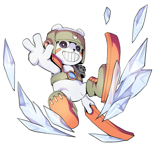 alle_gro animal_ears bear bear_ears black_eyes boots chackmon digimon digimon_frontier headwear ice lowres no_humans simple_background solo teeth v white_background