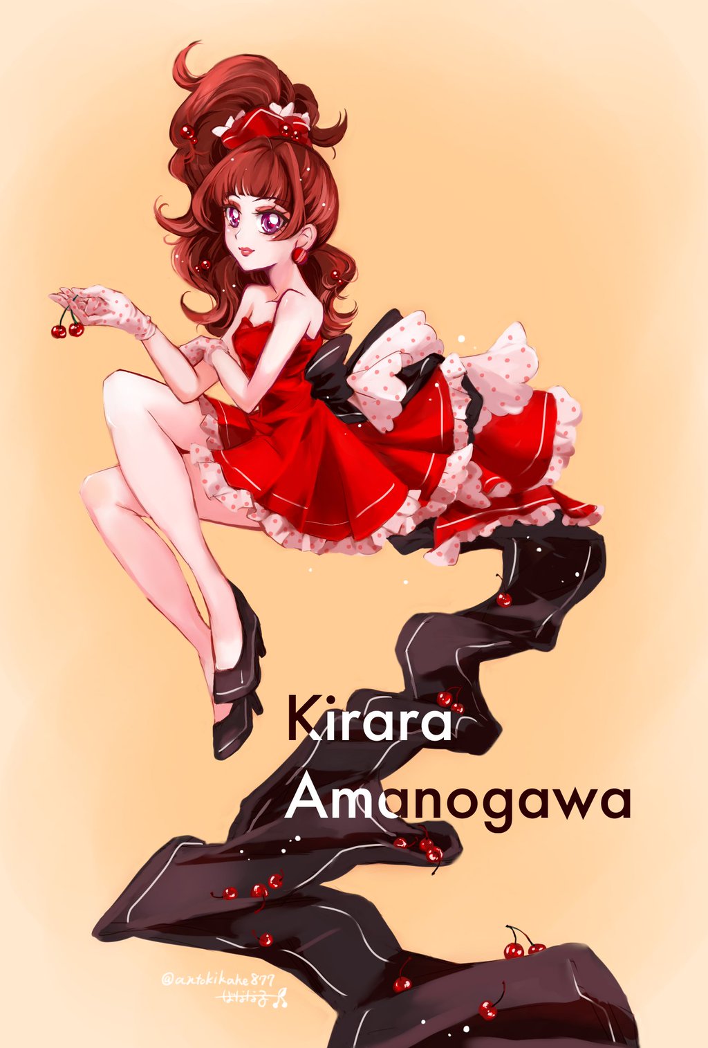 amanogawa_kirara brown_hair dress long_hair purple_eyes