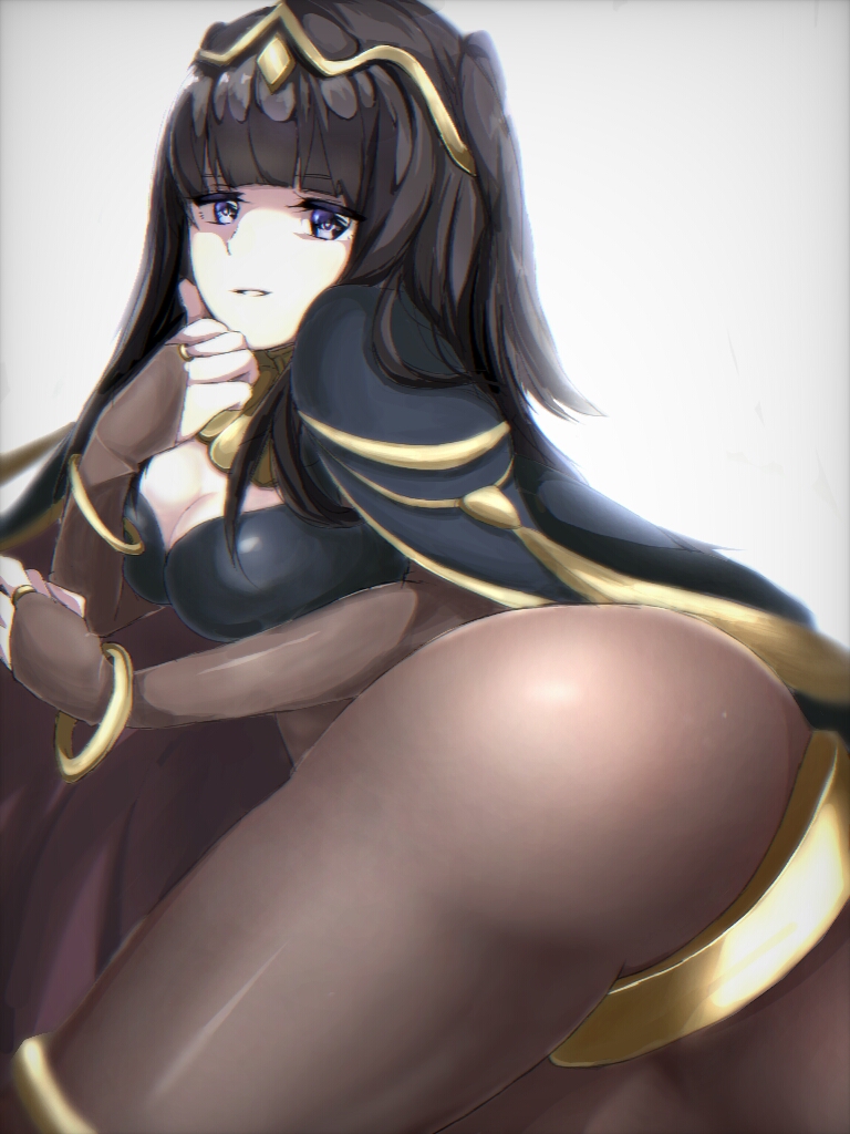 aone_hiiro ass bangle black_hair bodystocking bodysuit bracelet breasts bridal_gauntlets cape circlet cleavage covered_navel fire_emblem fire_emblem:_kakusei jewelry magic skin_tight tharja thighs tiara two_side_up