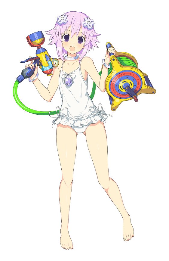 1girl d-pad d-pad_hair_ornament full_body hair_ornament neptune_(choujigen_game_neptune) neptune_(series) official_art one-piece_swimsuit purple_hair senran_kagura senran_kagura_(series) simple_background solo swimsuit violet_eyes white_background