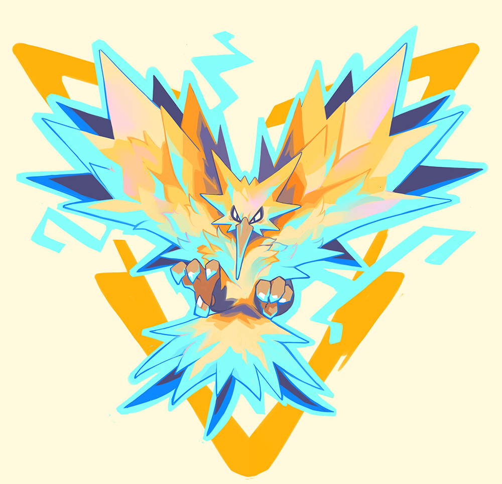 bird claws full_body looking_at_viewer pokemon pokemon_(creature) pokemon_(game) pokemon_rgby simple_background solo white_background yiq zapdos