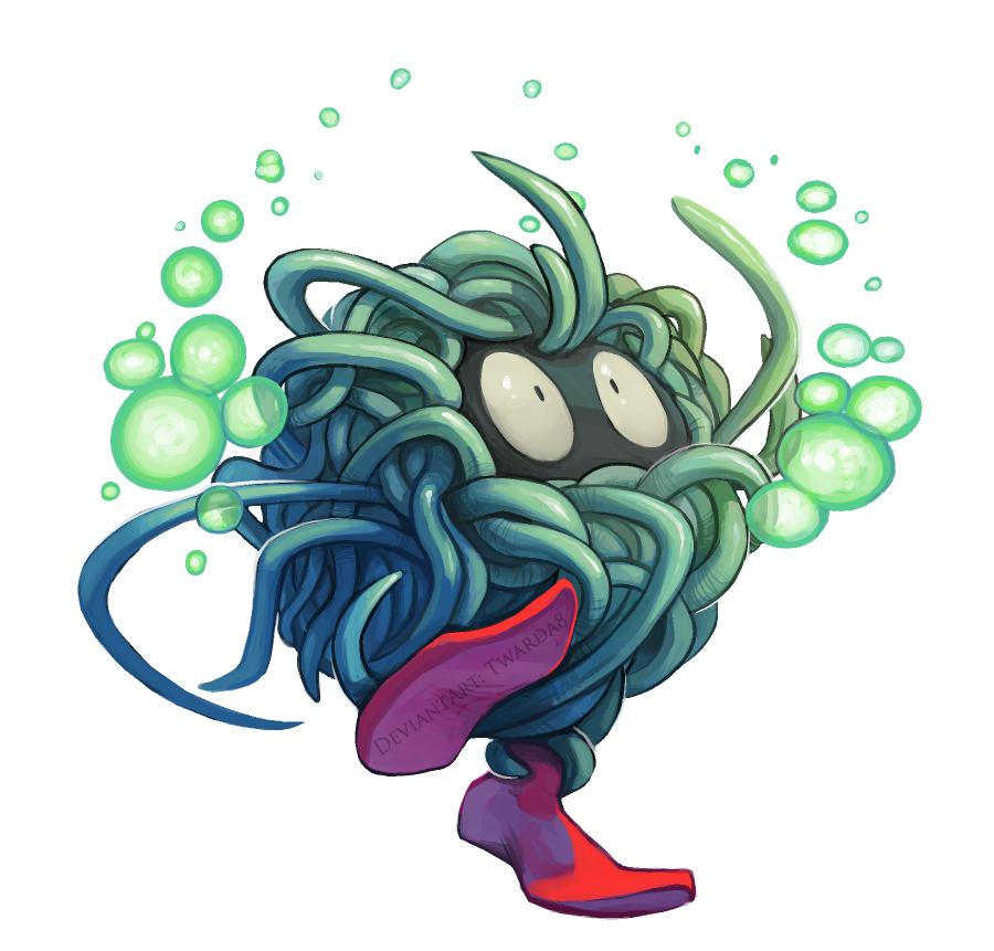 commentary creature deviantart_username jumping looking_up no_humans pokemon pokemon_(creature) pokemon_(game) pokemon_rgby red_footwear shoes signature solo tangela transparent_background twarda8