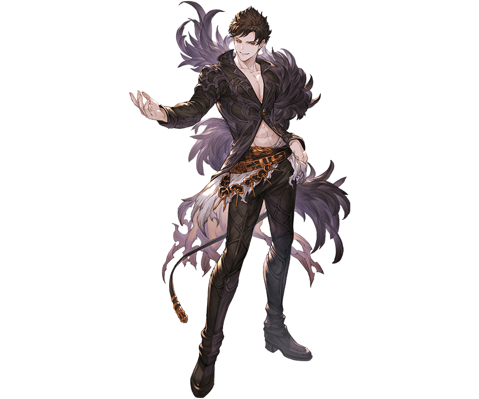 1boy belial_(granblue_fantasy) belt black_hair black_pants black_shirt granblue_fantasy hand_on_hip looking_at_viewer male_focus minaba_hideo official_art pants partially_unbuttoned pectorals red_eyes shirt solo transparent_background