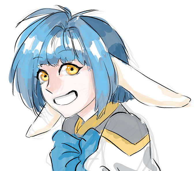 1girl animal_ears blue_hair galaxy_angel mint_blancmanche open_mouth radium_(artist) short_hair smile solo yellow_eyes