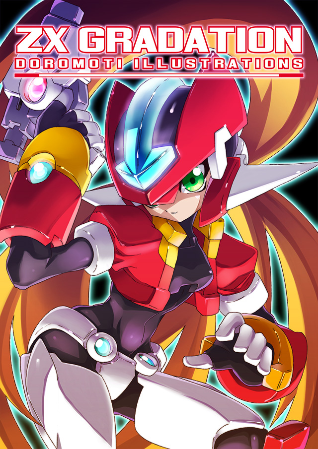 1girl aile armor blonde_hair bodystocking bodysuit breasts brown_hair commentary_request gloves green_eyes helmet long_hair looking_at_viewer model_zx ponytail rockman rockman_zx solo spandex standing suteito weapon