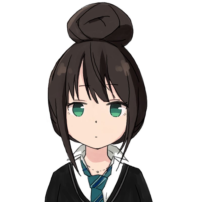 1girl bangs blunt_bangs brown_hair closed_mouth collared_shirt expressionless gradient_eyes green_eyes green_neckwear hair_bun idolmaster idolmaster_cinderella_girls jewelry looking_at_viewer multicolored multicolored_eyes namesake necklace necktie sawara_(kukiwakame04) shibuya_rin shima_rin shirt short_hair sidelocks solo striped_neckwear upper_body v-neck wing_collar yurucamp