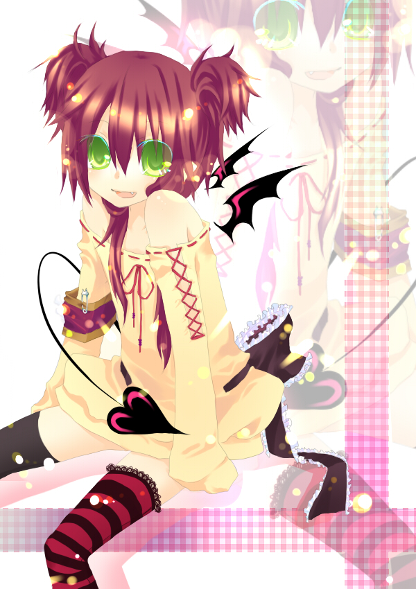 bat_wings child glasses kouokouo original skirt tail thigh-highs thighhighs twintails wings