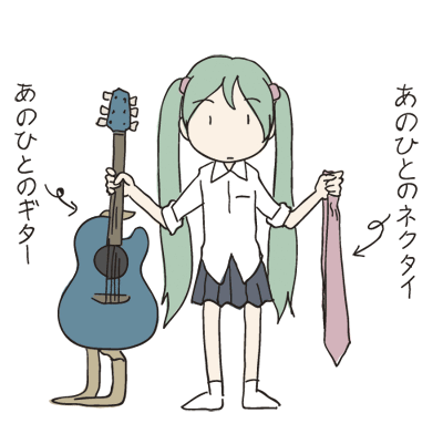 acoustic_guitar animated animated_gif aqua_hair chibi gif guitar hatsune_miku instrument lowres necktie oota_tomoyoshi sleeves_rolled_up tomoyoshi_ohta translation_request twintails vocaloid
