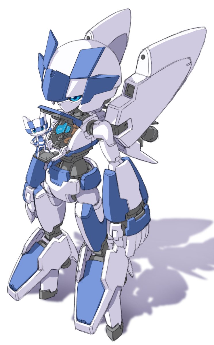 1boy 2020_summer_olympics blue_eyes highres male_focus mascot mecha mechanization no_humans olympics shadow simple_background solo tanimeso white_background