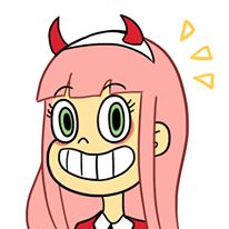 1girl andro_juniarto cloverworks crossover darling_in_the_franxx daron_nefcy_(style) disney green_eyes hairband horns lowres pink_hair shueisha smile star_vs_the_forces_of_evil straight_hair studio_trigger style_parody tokyo_mx trait_connection white_hairband zero_two_(darling_in_the_franxx)