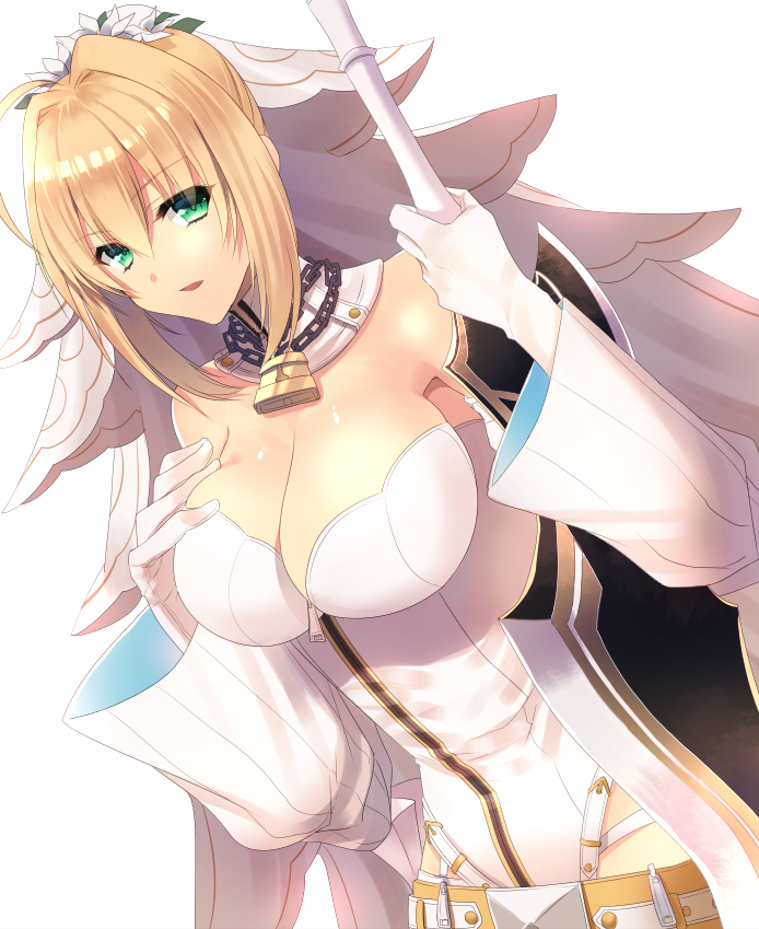 blonde_hair dress long_hair saber_bride yellow_eyes