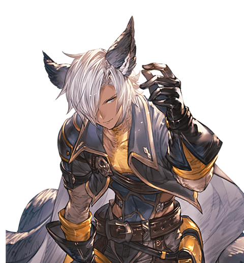 1boy arm_up bent_over black_gloves black_jacket dark_skin dark_skinned_male erune eustace_(granblue_fantasy) gloves granblue_fantasy grey_eyes hair_over_one_eye jacket looking_at_viewer male_focus minaba_hideo official_art silver_hair solo transparent_background upper_body white_day