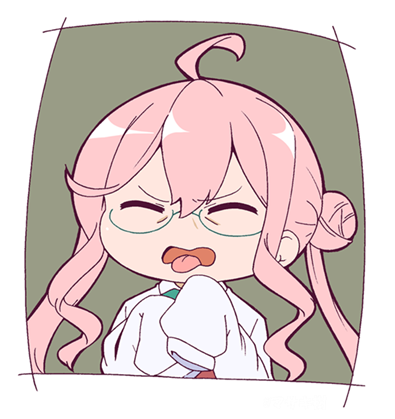 1girl ahoge closed_eyes commentary_request double_bun glasses kantai_collection long_hair lowres makigumo_(kantai_collection) masaki_itsuki open_mouth oversized_clothes pink_hair sidelocks sleeves_past_fingers sleeves_past_wrists solo tongue tongue_out upper_body