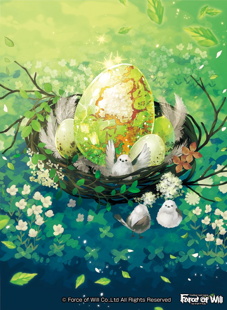 bird company_name egg feathered_wings feathers flower force_of_will grass leaf natsuiro_xx no_humans official_art sparkle wings