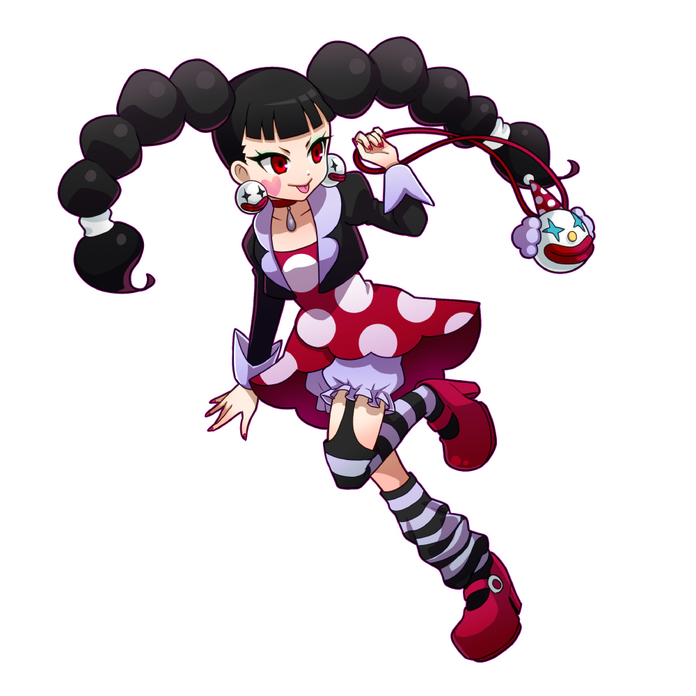 bag bangs black_hair blunt_bangs braid choker dress earrings full_body handbag heart high_heels holding jacket jewelry mikan_(aquacomet) nail_polish one_leg_raised red_eyes rockman rockman_exe running shoes simple_background smile solo twin_braids white_background