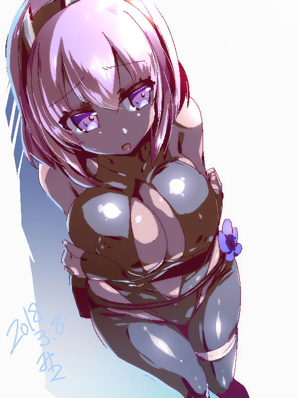 1girl backless_outfit bare_back bare_shoulders black_gloves black_hairband breasts center_opening dark_skin dated fate/grand_order fate/prototype fate/prototype:_fragments_of_blue_and_silver fate_(series) gloves hairband hassan_of_serenity_(fate) large_breasts miuku_(marine_sapphire) purple_hair solo violet_eyes