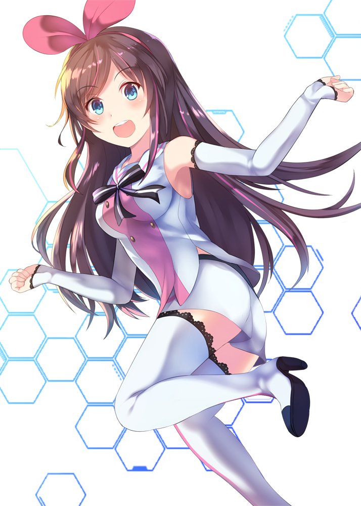 blue_eyes brown_hair dress kizuna_ai long_hair