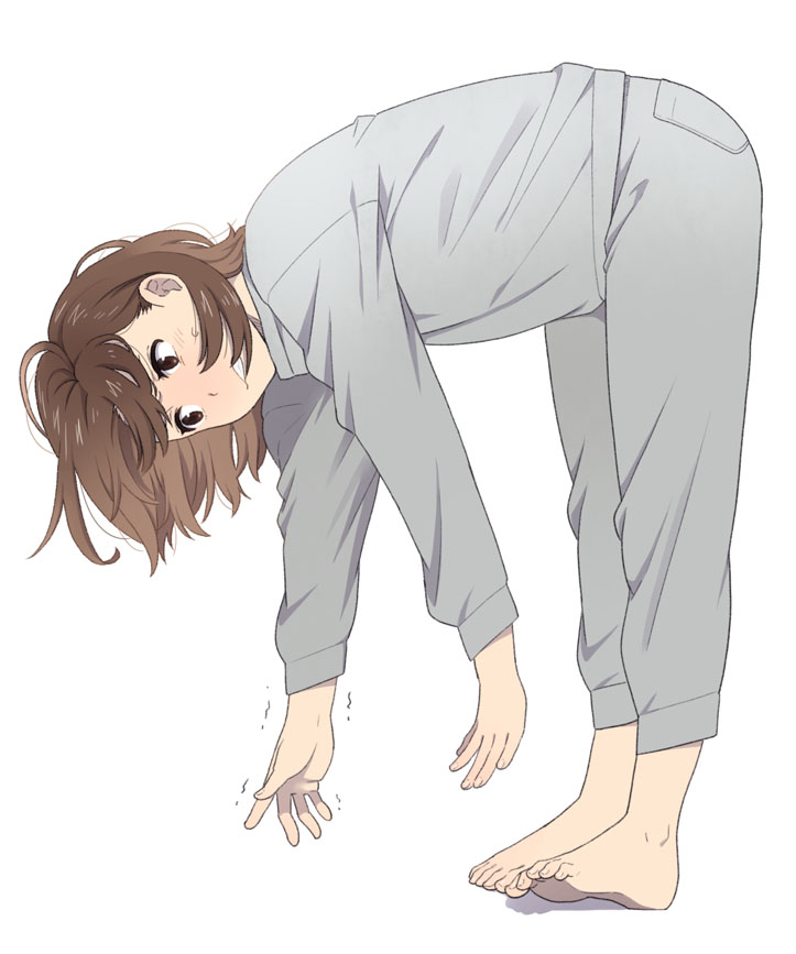 1girl brown_eyes brown_hair mattaku_mousuke original pajamas solo stretch white_background