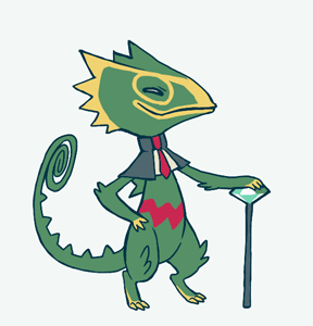 animated animated_gif animation clothed_pokemon commentary creature dancing diamond gen_3_pokemon glitchedpuppet grey_background hand_on_hip holding holding_scepter kecleon lowres necktie no_humans pokemon pokemon_(creature) scepter simple_background solo standing