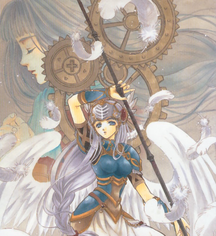 armor armored_dress blue_armor braid breasts dual_persona helmet kotobuki-a lenneth_valkyrie long_hair looking_at_viewer platina silver_hair single_braid valkyrie_profile very_long_hair winged_helmet