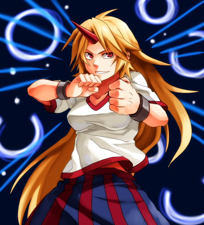 danmaku horn horns hoshiguma_yuugi long_hair red_eyes rex rex_k touhou