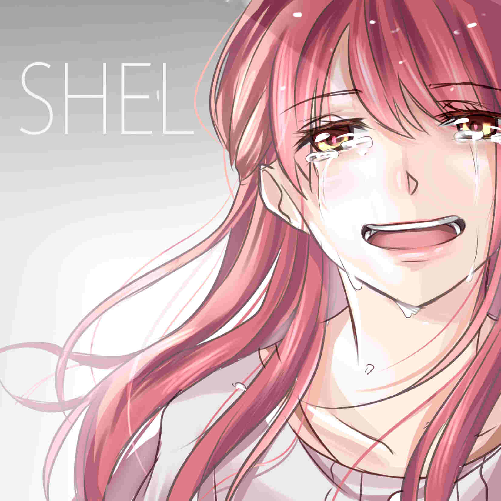 1girl brown_eyes brown_hair close-up crying crying_with_eyes_open dress eyebrows_visible_through_hair face highres long_hair looking_at_viewer open_mouth rin_(shelter) shelter_(music_video) solo tears yoru_47
