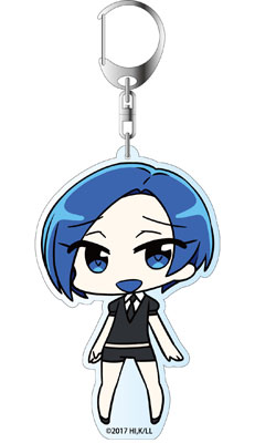 :d androgynous benitoite_(houseki_no_kuni) black_footwear black_neckwear blue_eyes blue_hair chan_co chibi gem_uniform_(houseki_no_kuni) houseki_no_kuni lowres luster necktie open_hand open_hands open_mouth promotional_art purple_hair shirt short_hair short_sleeves shorts smile solo uniform violet_eyes white_shirt