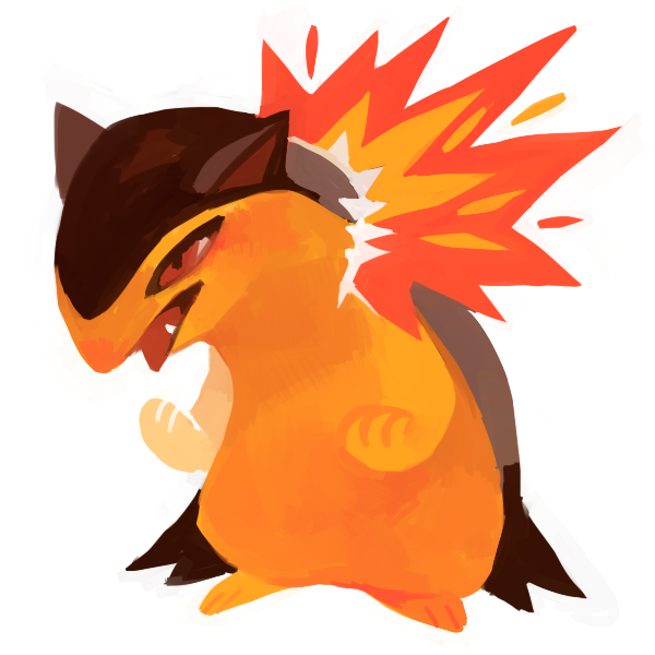 brown_eyes creature fangs fire full_body gen_2_pokemon glitchedpuppet no_humans pokemon pokemon_(creature) simple_background solo standing typhlosion white_background