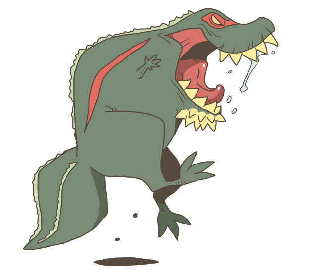 blank_eyes chibi claws deviljho dinosaur dragon drooling from_side full_body jumping monster_hunter no_humans onikobe_rin open_mouth sharp_teeth simple_background solo spikes teeth tongue white_background