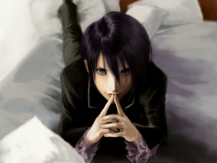 code_geass cuff cuffs lelouch_lamperouge lying male pillow purple_eyes realistic