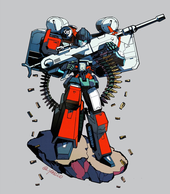 1boy 80s artist_request autobot blue_eyes cannon full_body glowing glowing_eyes grey_background gun handgun holding holding_gun holding_weapon looking_at_viewer no_humans oldschool perceptor pistol rifle simple_background sniper_rifle solo transformers uniform weapon