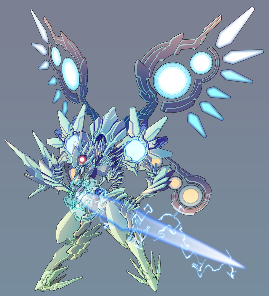 electricity full_body grey_background key-chang mecha no_humans original simple_background tagme thunder_force thunder_force_v wings