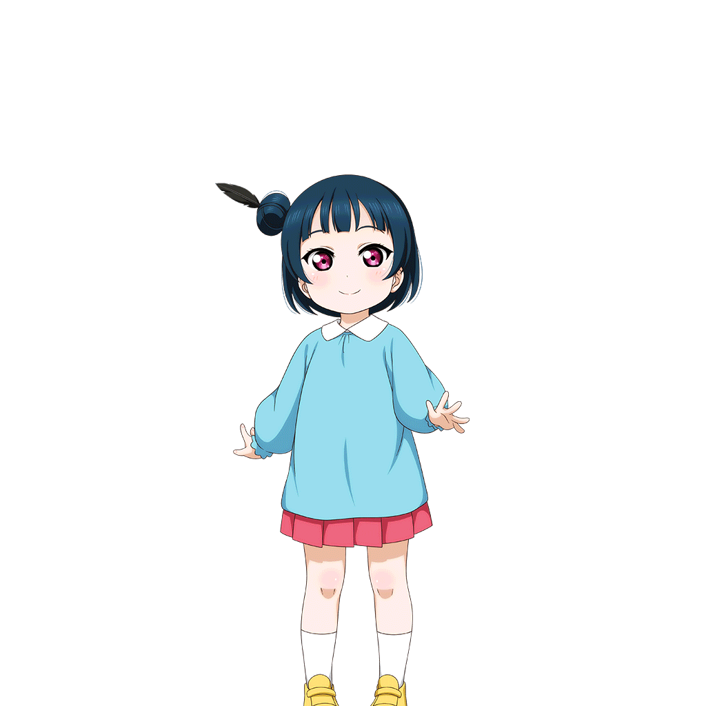 1girl artist_request bangs blue_hair blunt_bangs child kindergarten_uniform kneehighs looking_at_viewer love_live! love_live!_school_idol_festival love_live!_sunshine!! official_art pink_skirt short_hair side_bun skirt smile solo transparent_background tsushima_yoshiko violet_eyes white_legwear younger