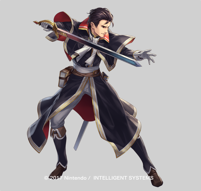 1boy black_hair book boots brown_eyes capelet company_name cuboon fire_emblem fire_emblem:_thracia_776 fire_emblem_heroes full_body gloves grey_background male_focus official_art reinhardt_(fire_emblem) simple_background solo sword weapon