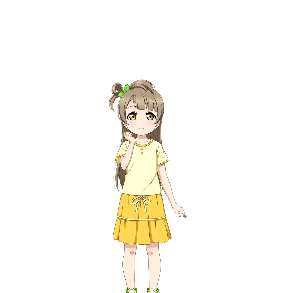 1girl artist_request bow brown_eyes brown_hair child collarbone hair_bow long_hair love_live! love_live!_school_idol_festival love_live!_school_idol_project minami_kotori official_art one_side_up skirt smile solo transparent_background yellow_skirt younger