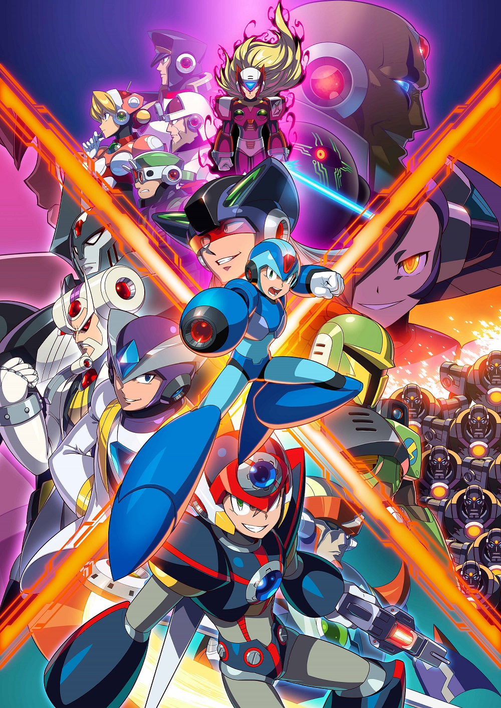 aiming_at_viewer arm_cannon armor axl bald capcom character_request helmet highres looking_at_viewer multiple_boys official_art power_armor rockman rockman_x rockman_x5 rockman_x6 rockman_x7 rockman_x8 sigma vava weapon x_(rockman) zero_(rockman)