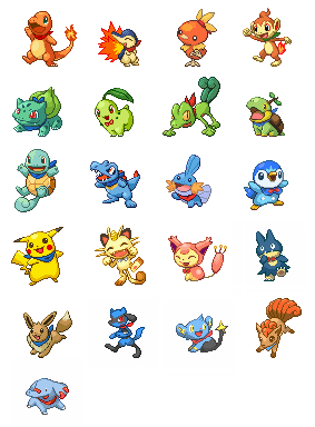 :d ^_^ bandanna bird black_eyes blush_stickers bow bowtie brown_eyes bulbasaur cat charmander chikorita chimchar closed_eyes commentary_request creature cyndaquil eevee elephant fangs fiery_tail fire full_body fushigi_no_dungeon gen_1_pokemon gen_2_pokemon gen_3_pokemon gen_4_pokemon jumping leaf looking_at_viewer looking_away looking_to_the_side lowres meowth miu_(pixiv358902) mudkip munchlax no_humans open_mouth phanpy pikachu piplup pixel_art pokemon pokemon_(creature) pokemon_fushigi_no_dungeon red_eyes riolu shinx simple_background sitting skitty smile squirtle standing torchic totodile treecko turtwig vulpix walking white_background yellow_eyes