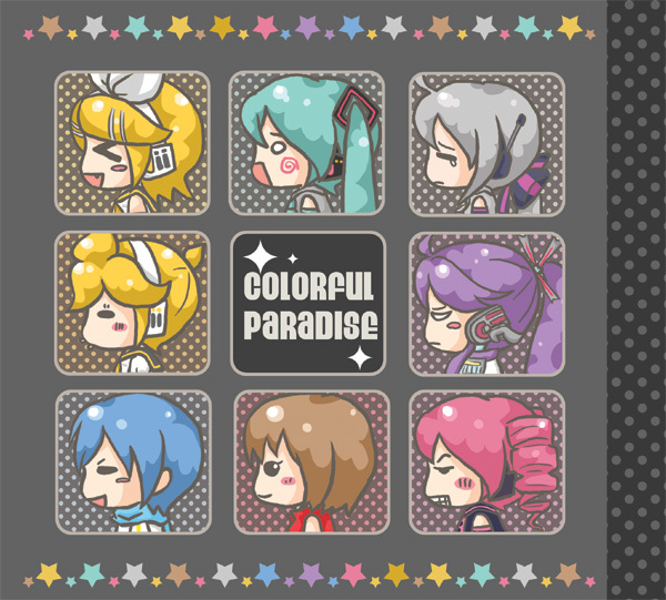 &gt;_&lt; bad_id blonde_hair blue_hair blush_stickers brown_hair chibi clenched_teeth drill_hair fang green_hair hachune_miku hatsune_miku headphones kagamine_len kagamine_rin kaito kamui_gakupo kasane_teto md5_mismatch meiko o_o pink_hair purple_hair silver_hair star tears twin_drills twintails utau vocaloid voyakiloid yowane_haku