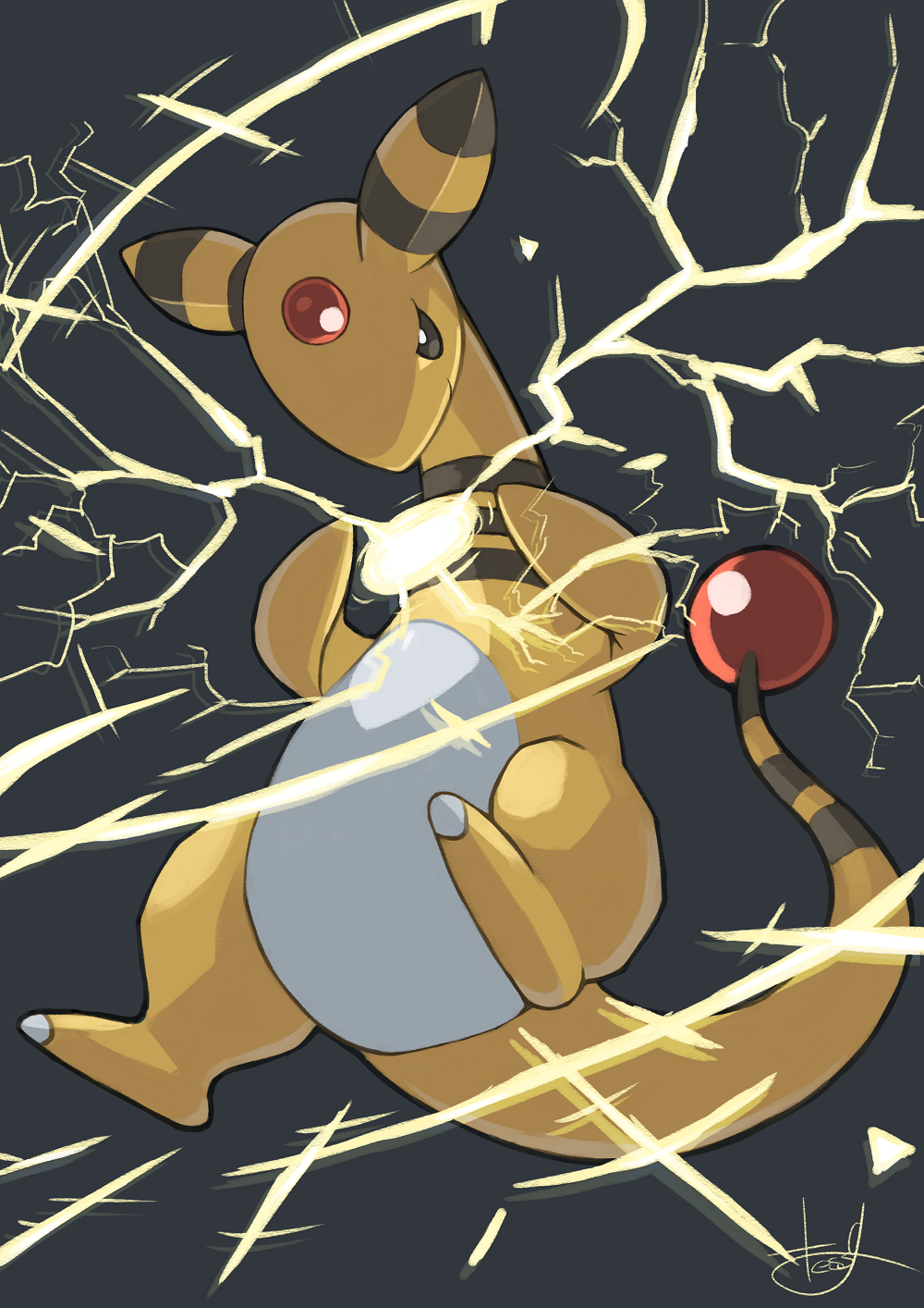 ampharos gen_2_pokemon highres lightning no_humans pokemon pokemon_(creature) tesshii_(riza4828)