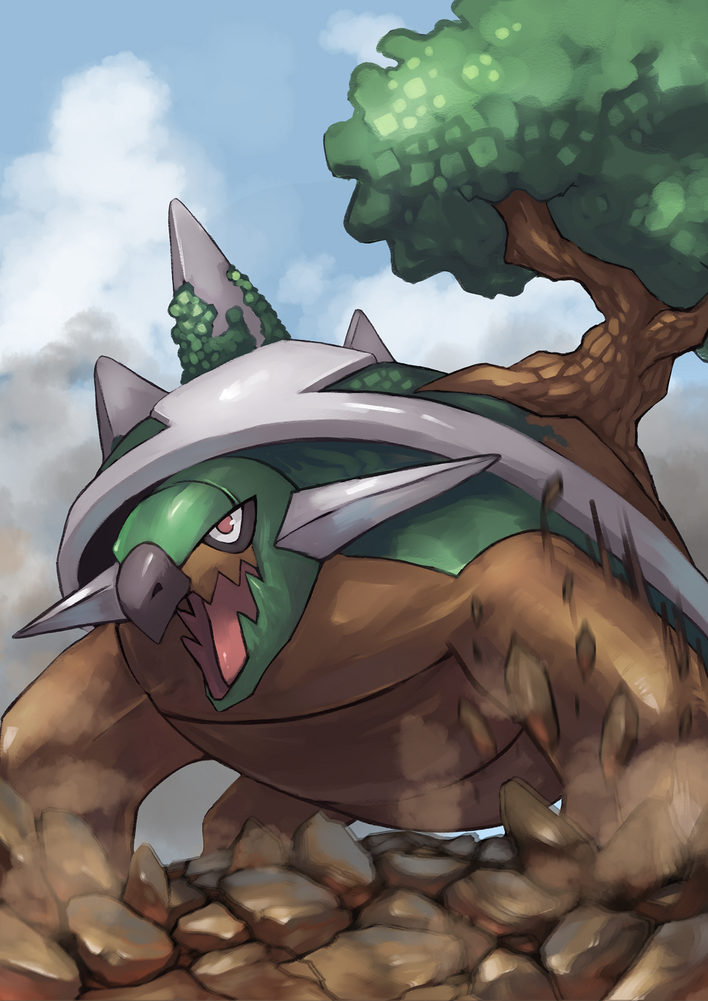 gen_4_pokemon highres no_humans pokemon pokemon_(creature) tesshii_(riza4828) torterra tree