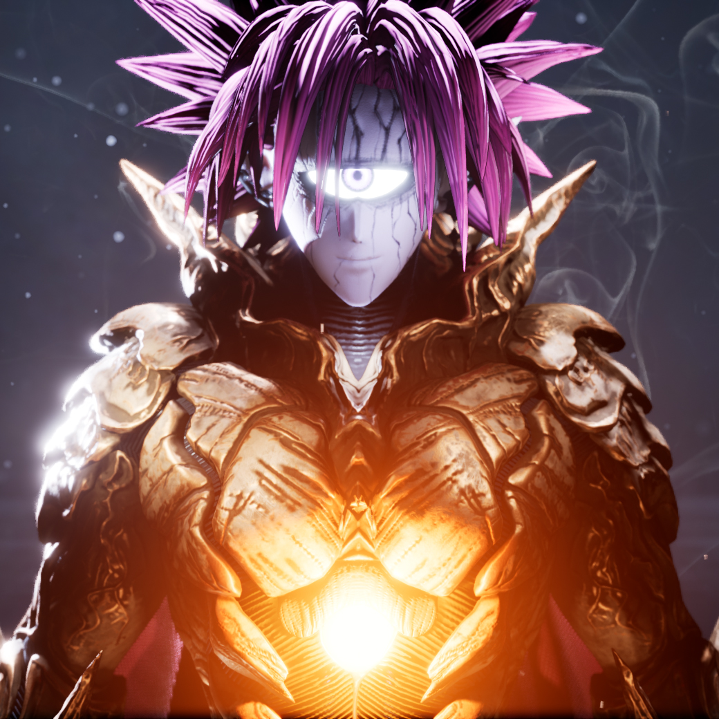 1boy 3d armor cyclops glowing looking_at_viewer lord_boros male_focus one-eyed one-punch_man pink_hair solo spikes spiky_hair the_golden_smurf upper_body veins white_skin