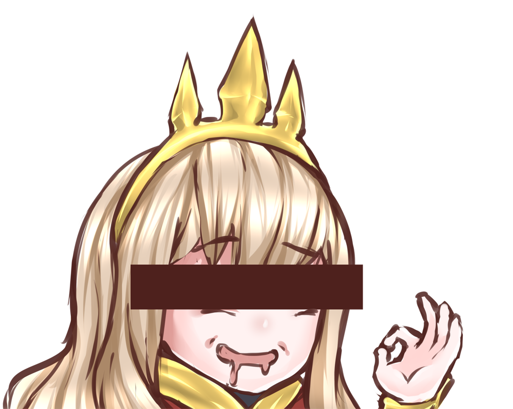 1girl bar_censor blonde_hair cagliostro_(granblue_fantasy) censored disco_brando drooling eyebrows_visible_through_hair facing_viewer granblue_fantasy hairband hand_up identity_censor long_hair ok_sign smile solo spiked_hairband spikes transparent_background