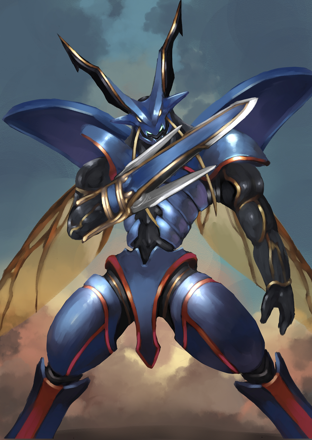 armor beetle dagger highres insect jamadhar no_humans original solo sword tesshii_(riza4828) weapon wings